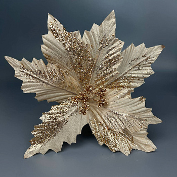 Цветок декоративный 24 см айвори с глитером 6