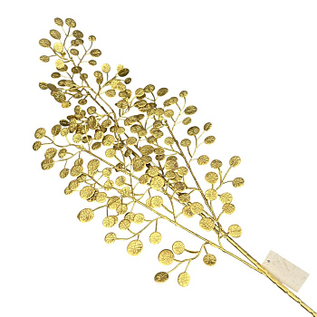 Новогодняя декоративная веточка 90 см золото 2